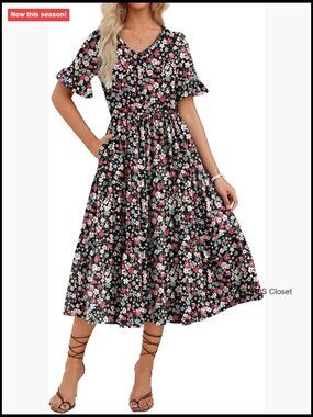 Polyester Spandex Midi Tiered Casual Dress with Pockets